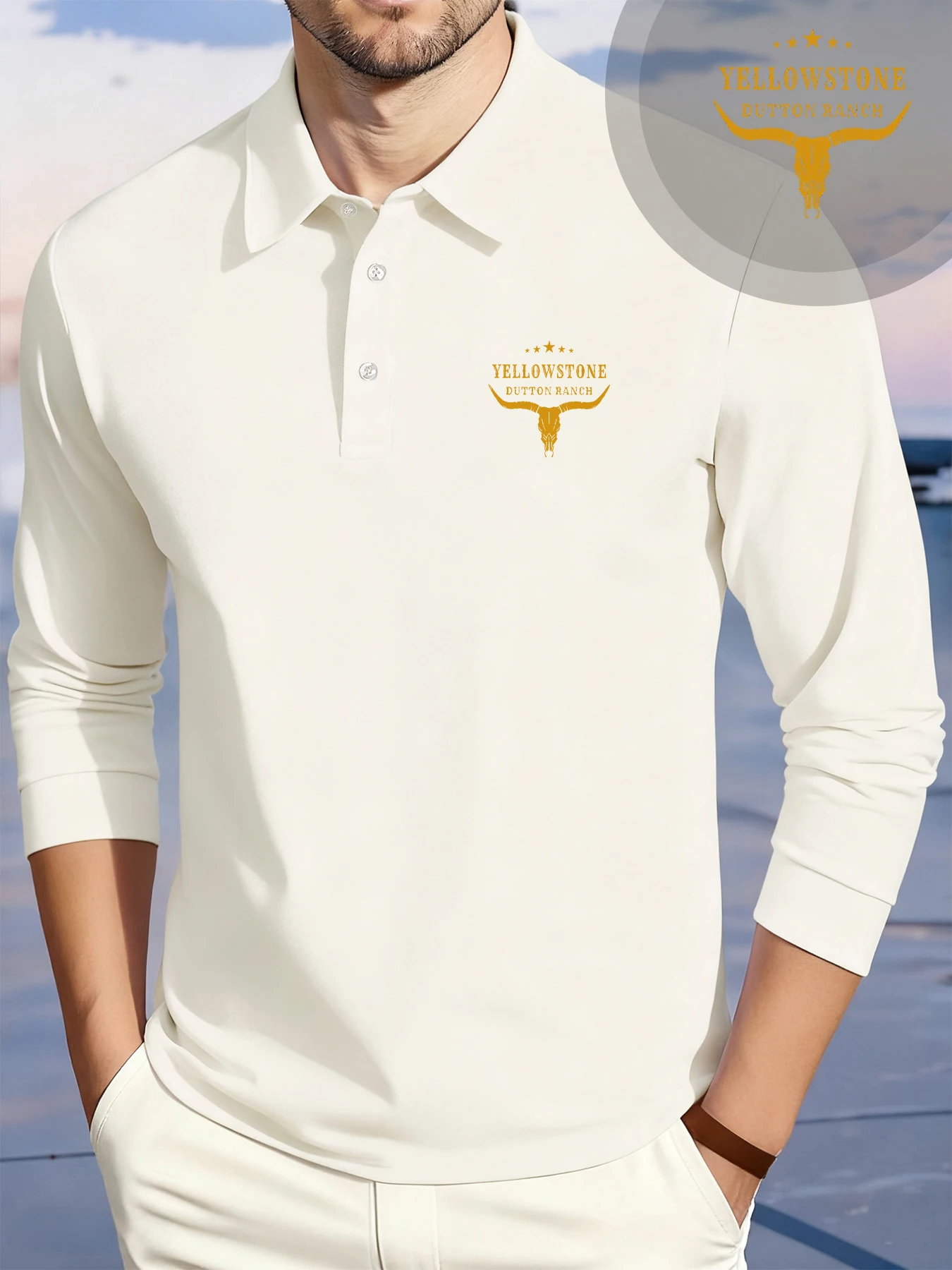 Yellow Stone Dutton Ranch Printed Men Polo Shirts Casual Fashion Shirt Business Button Long Sleeve Autumn Soft Lapel Tops