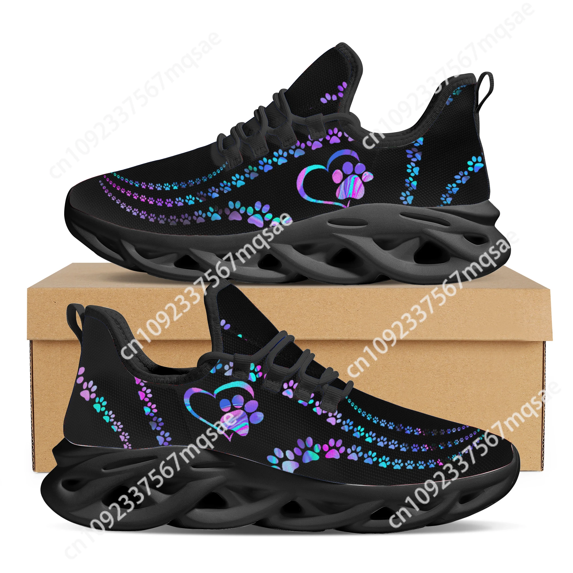 

Custom Cool Dog Footprint Camouflage Printing Mesh Sneakers for Women Breathable Soft Flats Lace up Casual Platform Zapatos