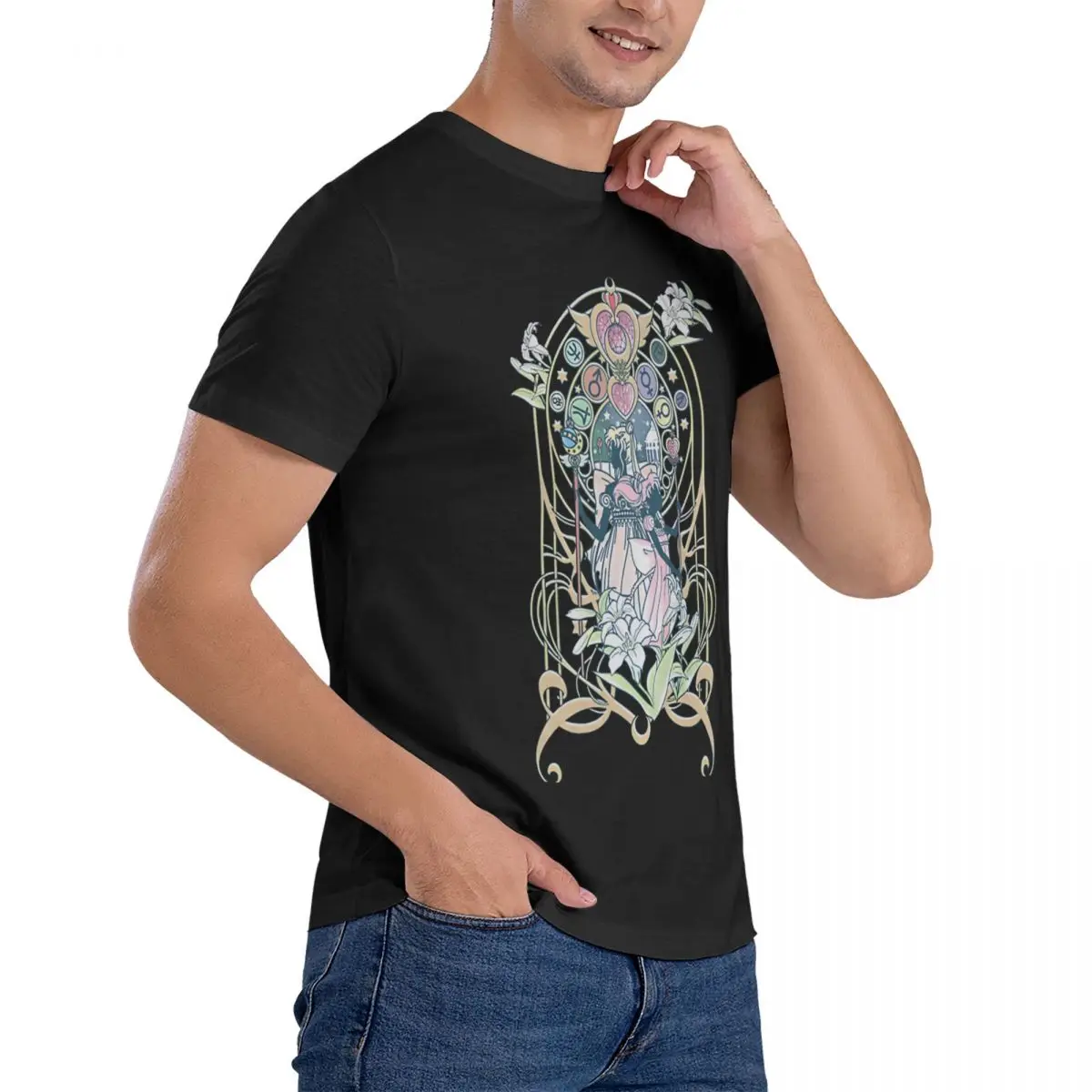 Neo cristal série camiseta masculina, S-Sailor Moon Tees Vintage, manga curta crewneck camisetas, puro algodão roupas, originais