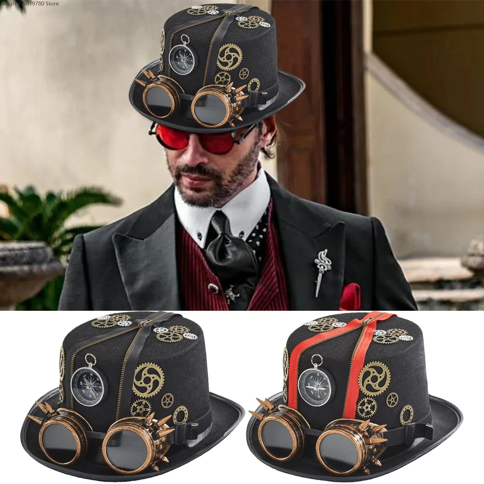 Detachable Cosplay Prop - Sombrero retro Steampunk unisex con gafas