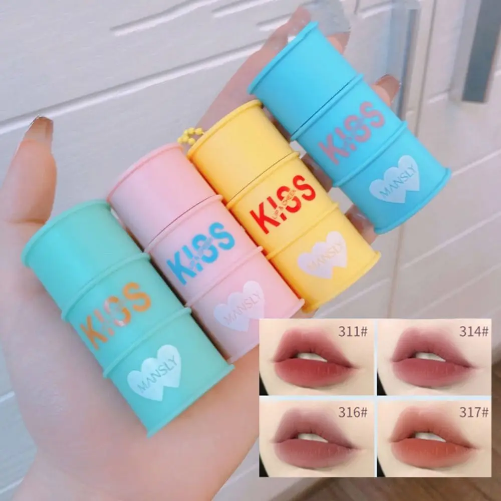 Waterproof Velvet Matte Lip Gloss Cute 4 Colors Bucket Lip Glaze Non-Sticky Cup Long Lasting Mirror Lipstick Makeup Tool