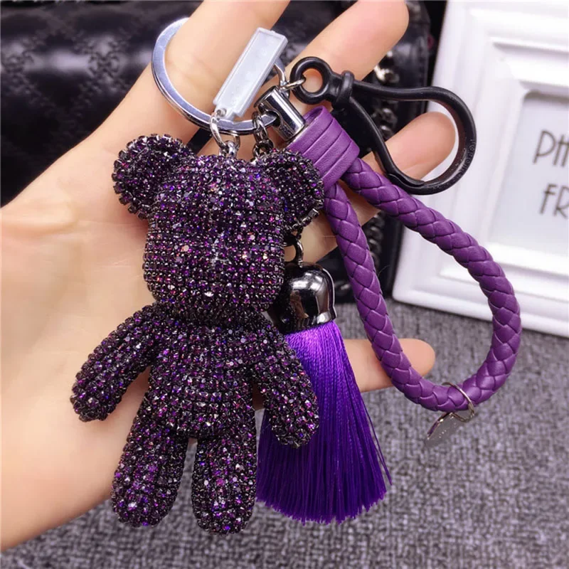 2024 Handmade Diy Rhinestone Gloomy Bear Keychain Car Tassel Key Chain Ring Holder Pendant for Bag Charm Chaveiro Llaveros Mujer