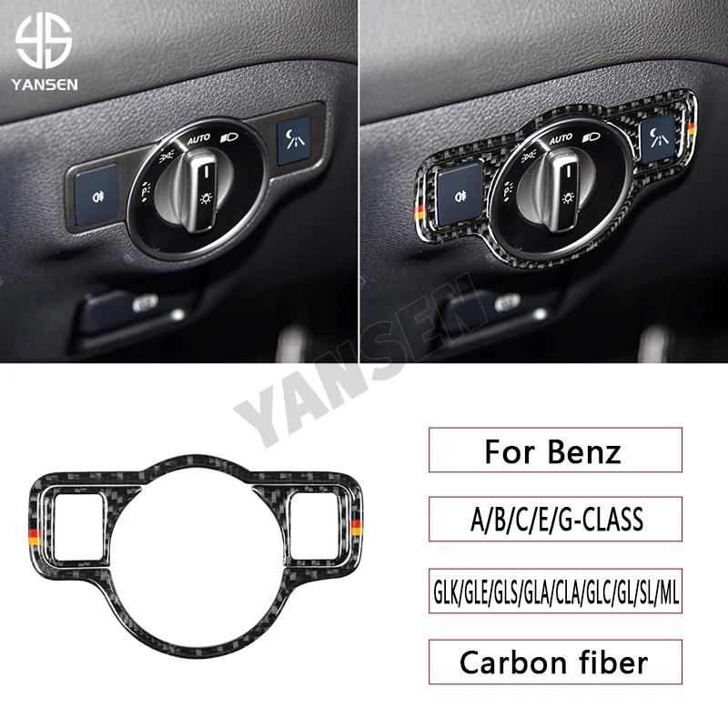 

Car Headlight Switch Cover Trim Carbon Fiber Sticker For Mercedes Benz W204 W212 W176 CLA GLA GLE GLK GL A B C E Class