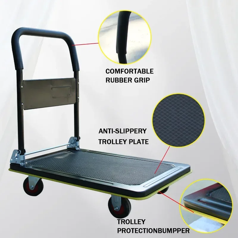 Black heavy steel 400kg folding platform trolley