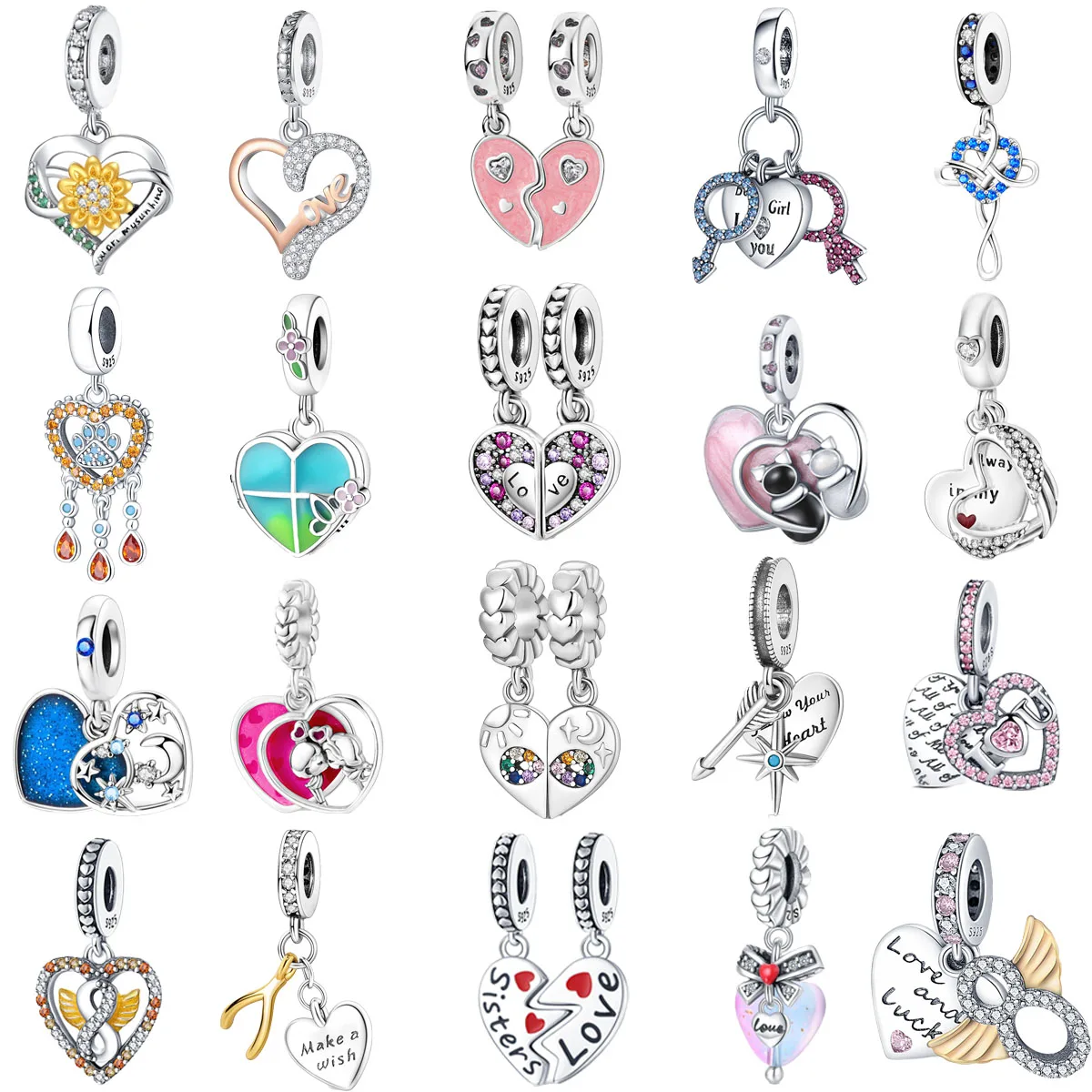 

Original 925 Charms Sterling Silver Colorful Heart Sunflower Sisters Star Pendant for Pandora DIY Bracelet Ladies Jewelry Gift