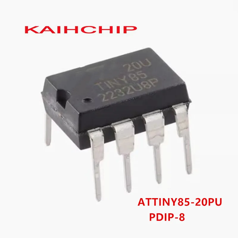 10PCS ATTINY85-20PU ATTINY85 20PU PDIP-8 MCU 8-bit AVR RISC 8KB Flash 3.3V/5V DIP8
