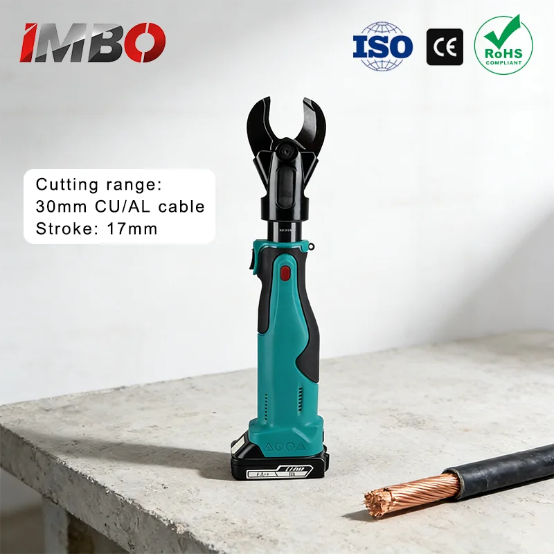 

Портативный перезаряжаемый кабелерез IMBO подходит для резки медных и алюминиевых проводов.
