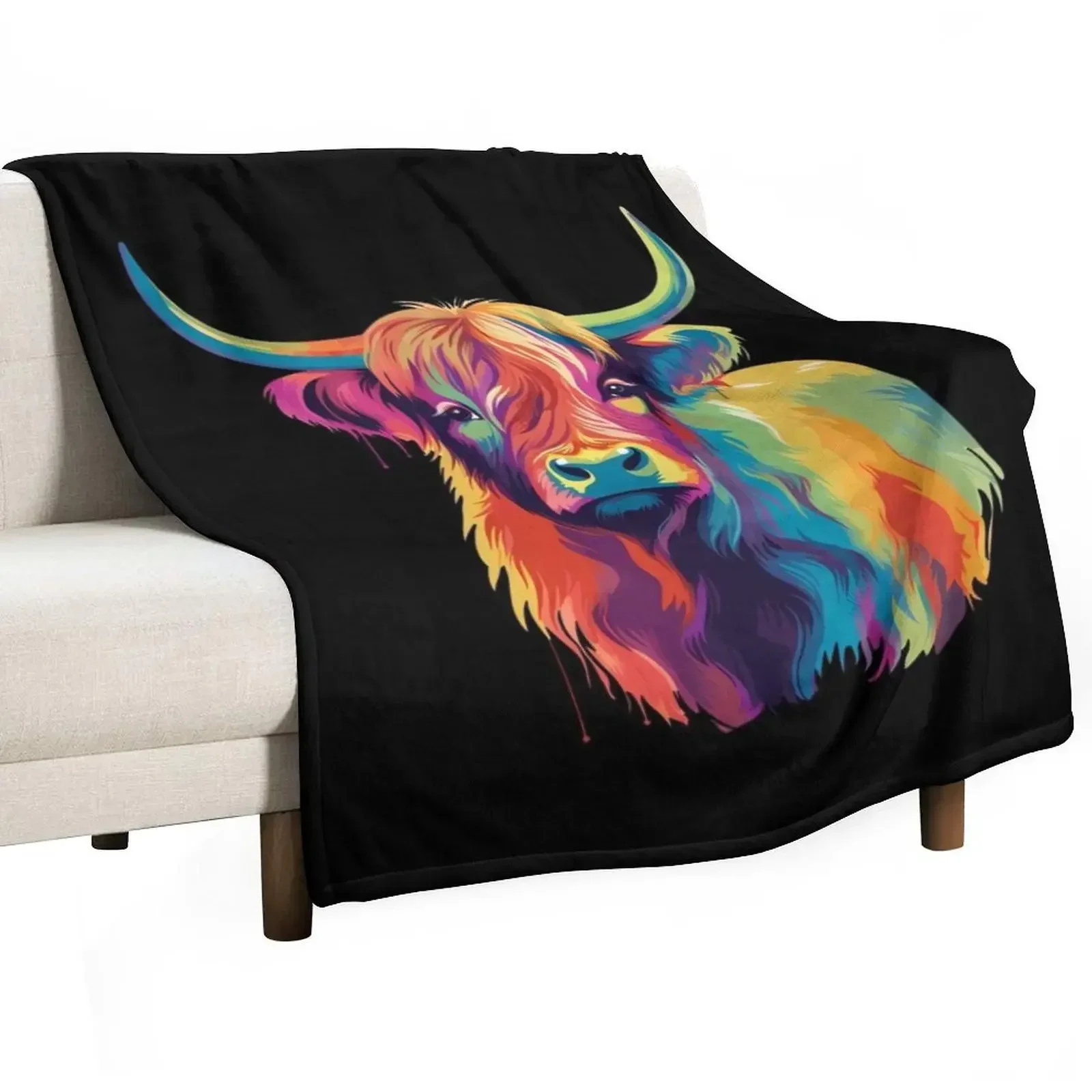 

Colorful Pop Art Highland Cow Throw Blanket Flannels Decorative Beds Thermals For Travel Vintage Blankets