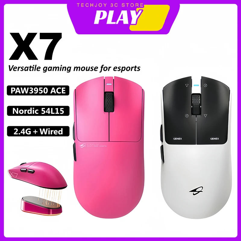 Xiberia X7 Wireless Gaming Mouse Dual Mode Paw3950 Ace Nordic 54L15 Rechargeable Ergonomic E-Sports for Large Hand Pc Laptop