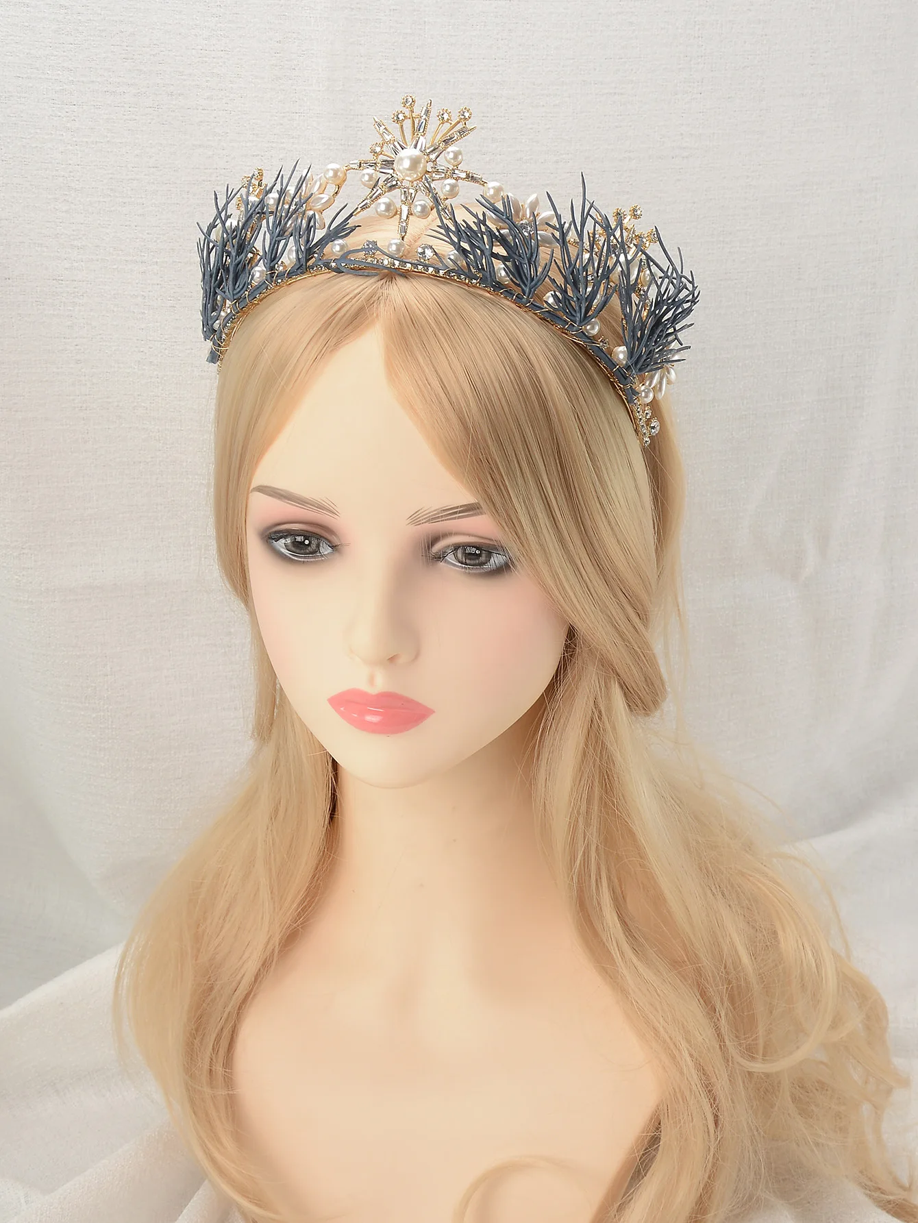 Baroque Crown Womens Court Rhinestone With Pearl Tiara