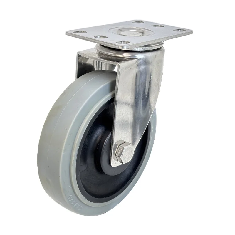 4pieces 5inch medium 304 stainless steel ESD anti-static/conductive TPR rubber caster mute swivel brake silent wheel trolley