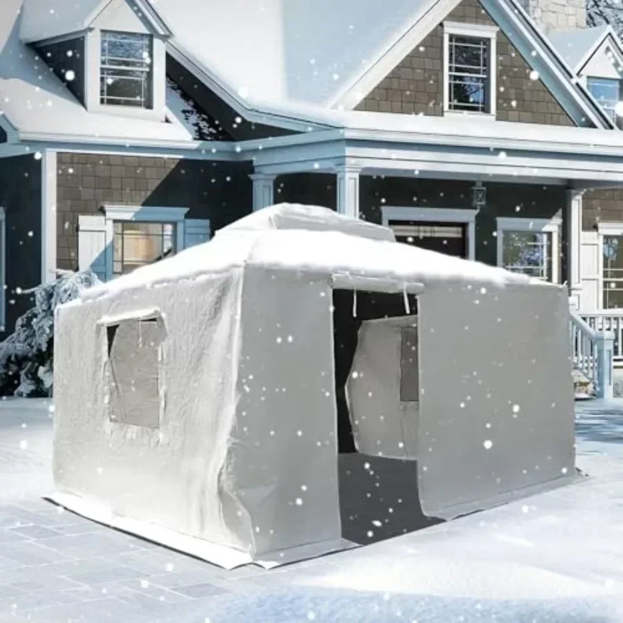 Domi Winter Gazebo Cover All Season Waterproof Enclosed Cover with Sidewalls Ventilated Mesh Windows All-Weather Outdoor Cover