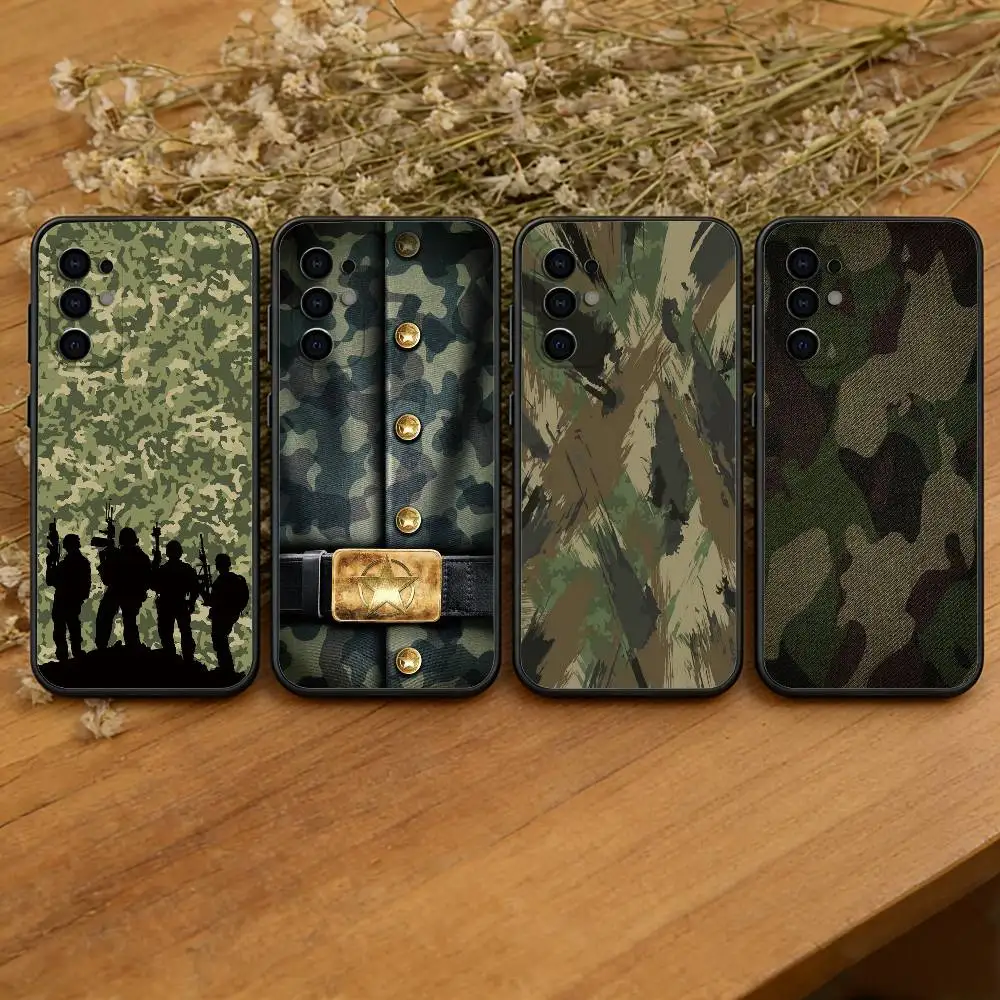 Camouflage Camo Military Army Phone Case Black Silicone Soft For Samsung S25,S24,S21,S22,S23,S30,Ultra,S20,Plus,Fe,Lite
