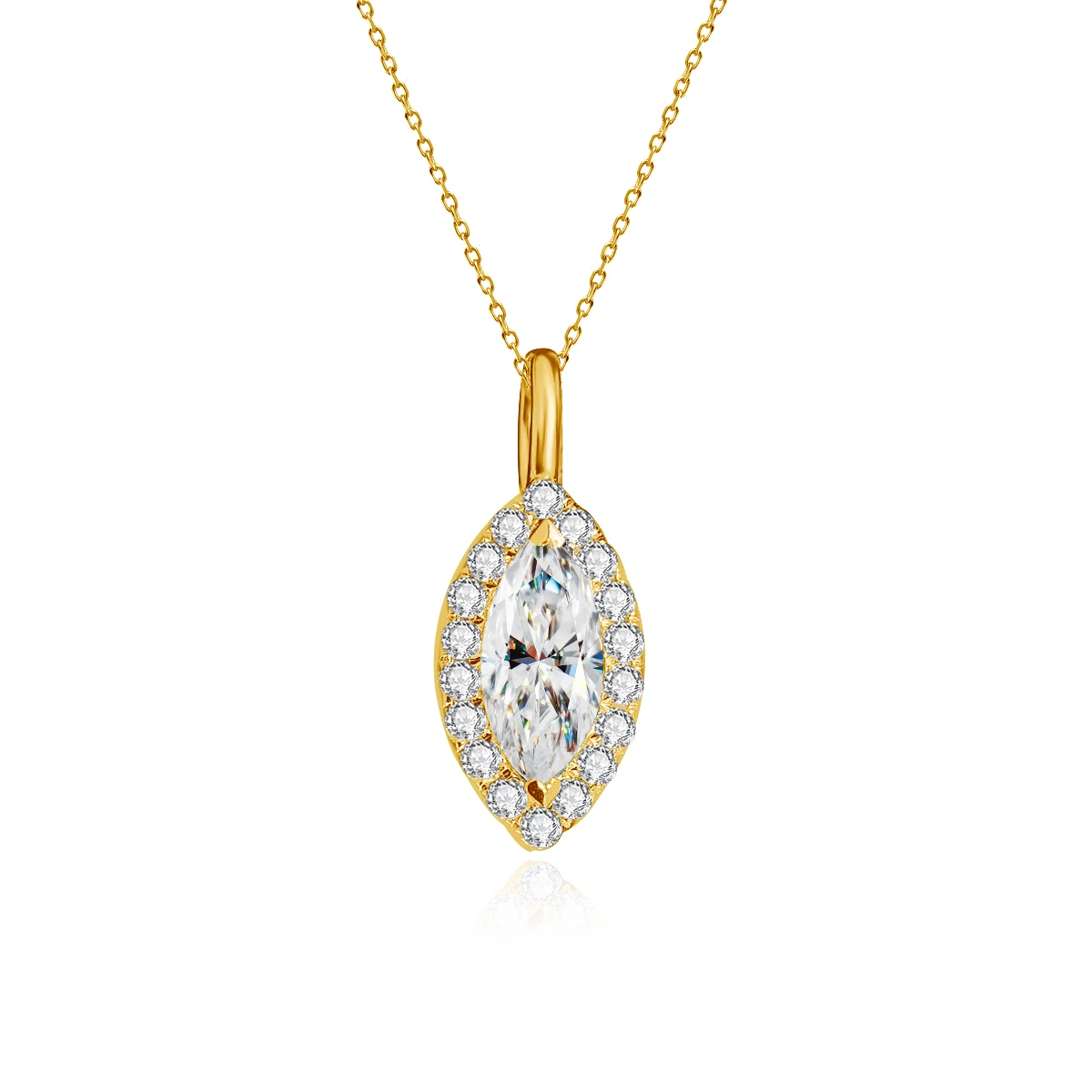 Szjinao 5*10mm 1ct Marquise Moissanite Necklace For Women Certificate Yellow Gold Pendant Luxury Wedding Jewelry High Quality