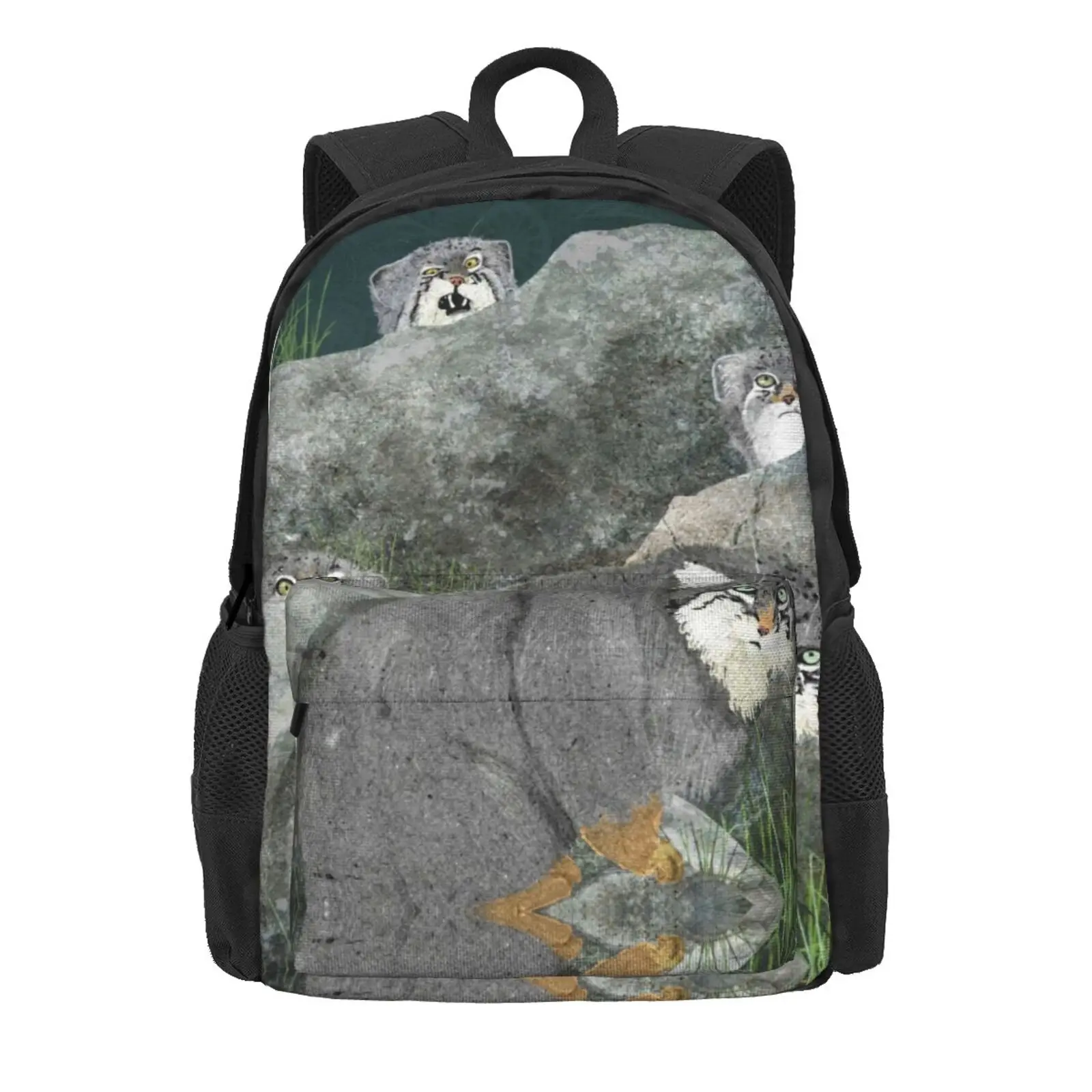 Pallas Cats Hot Sale Schoolbag Backpack Fashion Bags Cat Widlife Pallas Cute Baby Animal Nature Funny Kittens Rocks Grass Wild