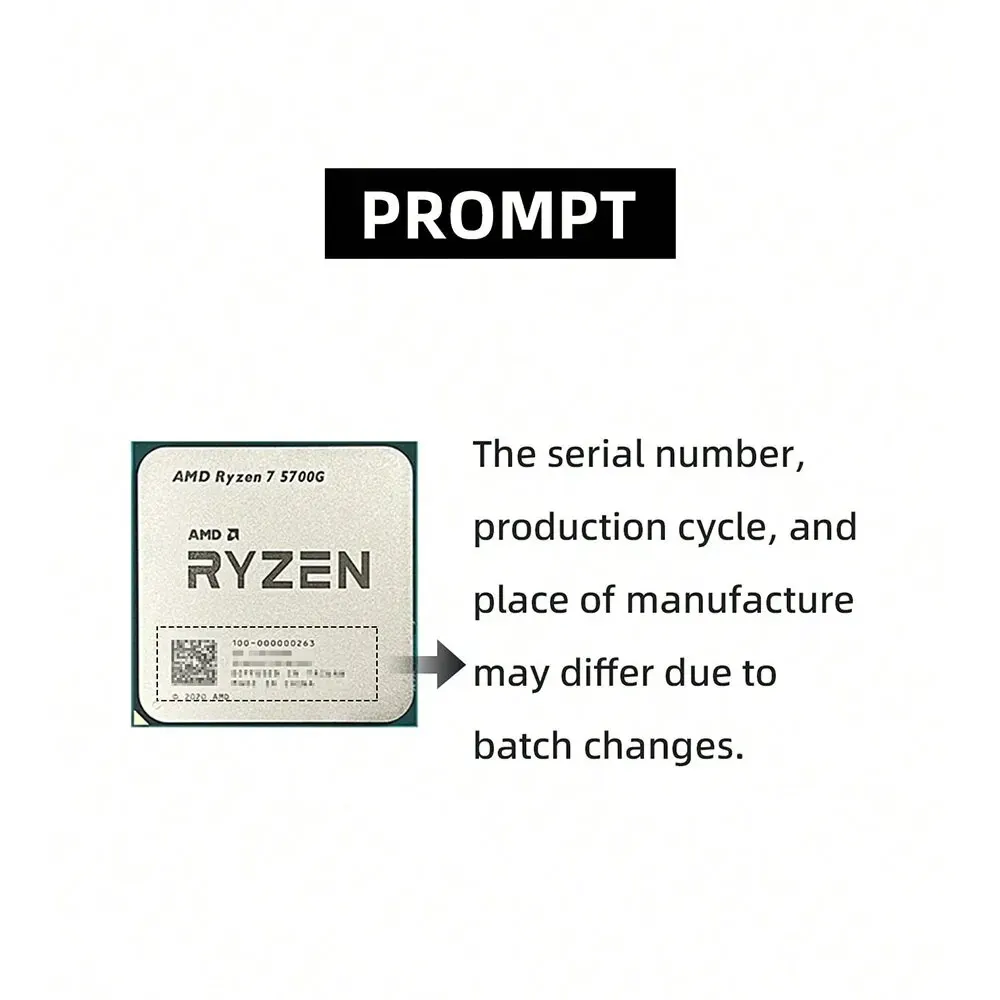 AMD Ryzen 7 5700G 3.8GHz Base Clock CPU de processador de mesa de 8 núcleos e 16 threads, soquete AM4, gráficos AMD Radeon, sem ventilador de dissipador de calor