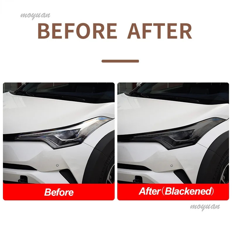 For Toyota CHR 2018 2019 2020 AX10 Accessories Front Light Transparent Smoked Black TPU Sticker Car Headlight Protective Film