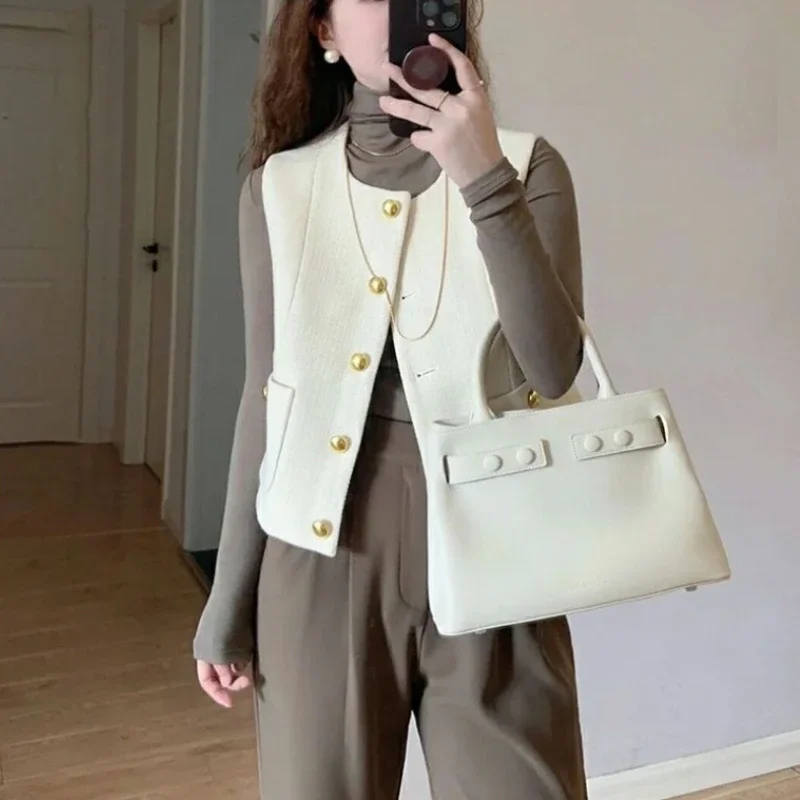 Luxury French Style Blazer Vest Women's Autumn Blazer Vest Slimming Open Front Blazer Vest for Professional Casual Outfits