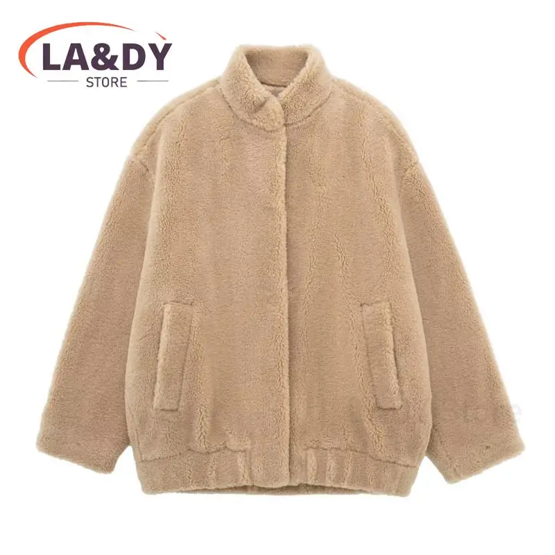 Winter Women Fashion Loose Thicken Warm Fleece Pilot Jackets Coat Female 2024 Solid Color Casual Long Sleeve Pockets Outerwear