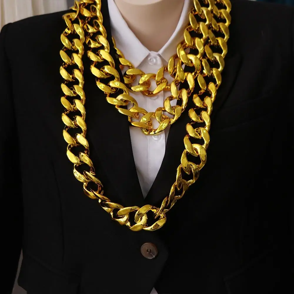 Chain Gold Plated Hip-pop Performance Props Punk Thick Chain Necklace Fashion Jewelry Men Exaggerated Necklace Sweater Chain