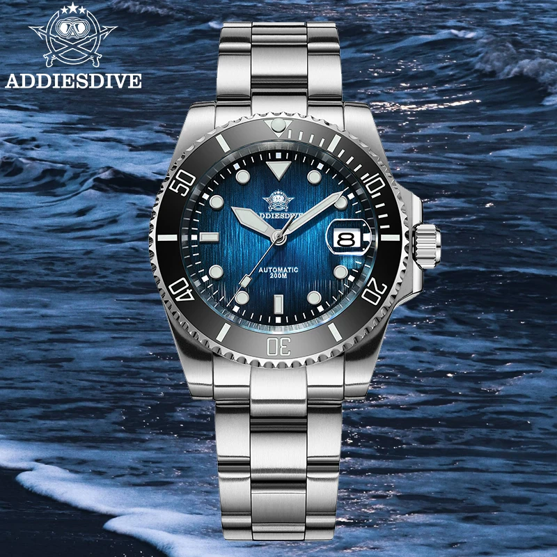 ADDIESDIVE 남성용 럭셔리 자동 시계, 사파이어 NH35 기계식 손목시계, AD2078 슈퍼 루미너스 방수 200m, 신제품