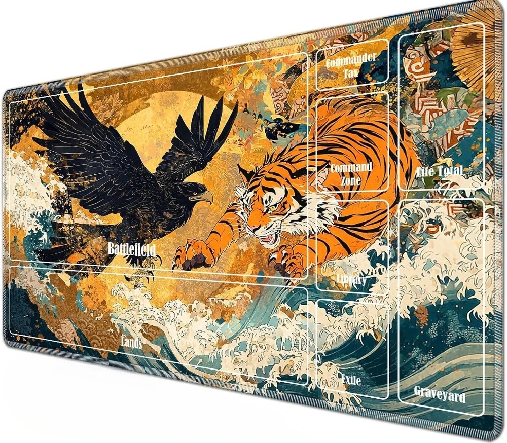 Tiger Eagle Pattern Play Mat Durable Office Deskpad Parties Gathering Card Game Mat Non-slip Keyboard PC Game MousePad Card mat