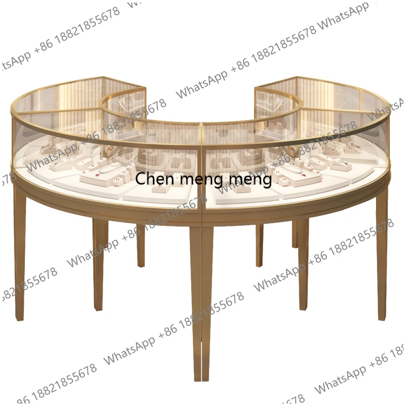

Stainless steel new curved oval jewelry display cabinet clothing store gold jewelry glass counter