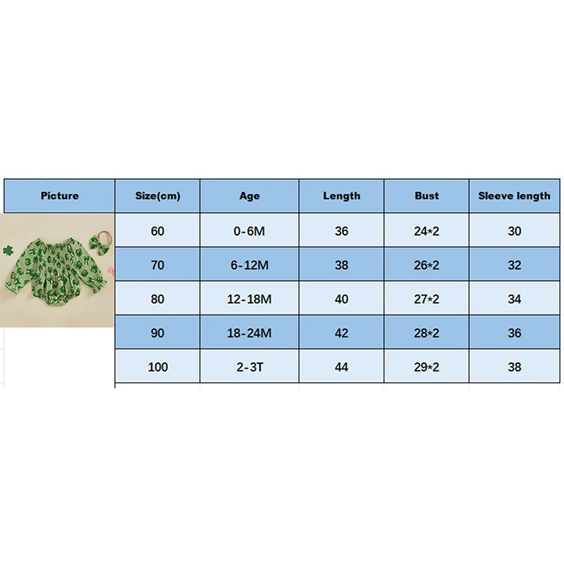 Set pakaian bayi perempuan, baju monyet Hari Irlandia bayi perempuan lengan panjang hijau busur gambar semanggi dengan ikat kepala musim semi 2 potong