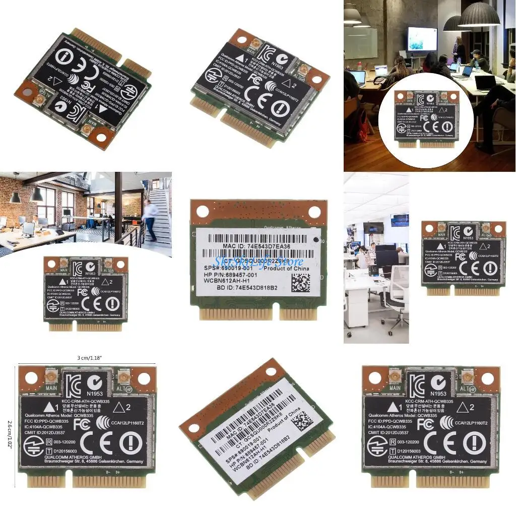 

E65E WiFi BT4.0 Wireless Half Mini PCIE Card 802.11bgn For HPAtheros QCWB335 AR9565 690019-001 733476-001