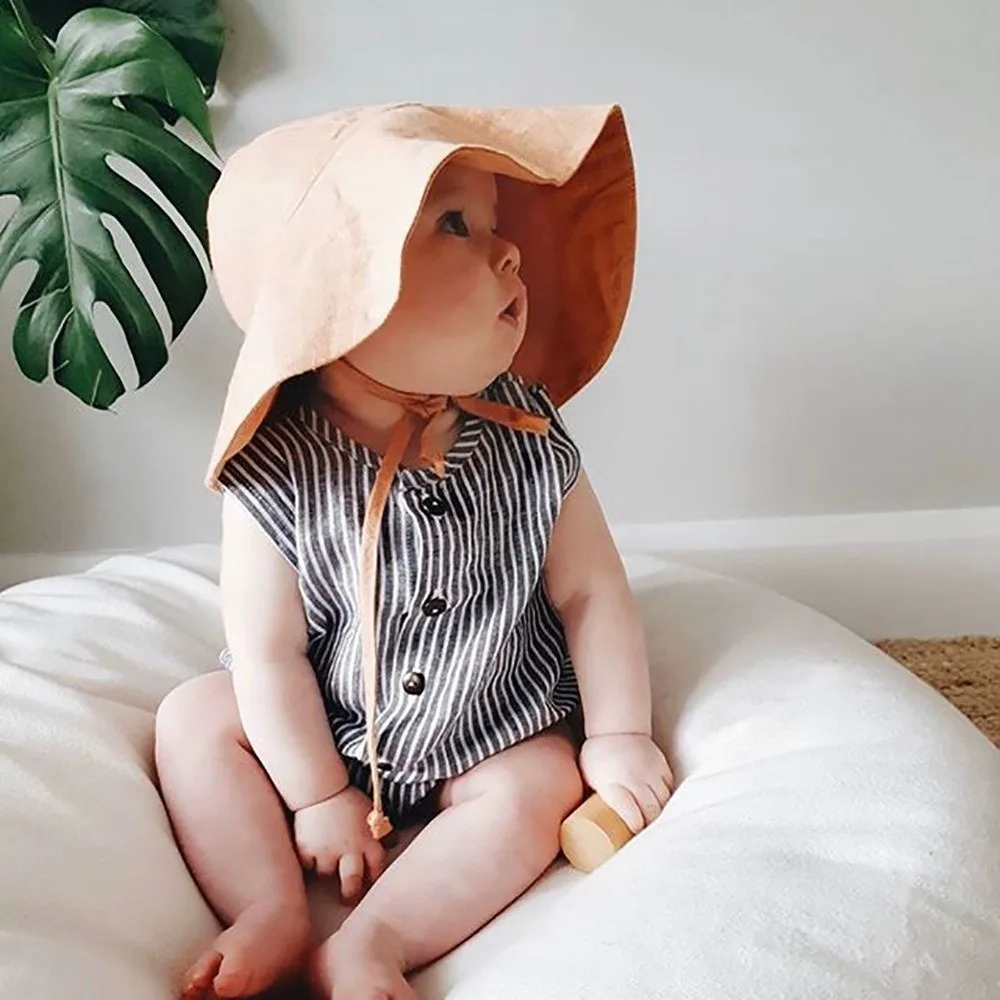 

Cotton Material Baby Sun Hat UV Protection Solid Color Bucket Hat Big Brim Breathable Children Panama Cap Travel Use