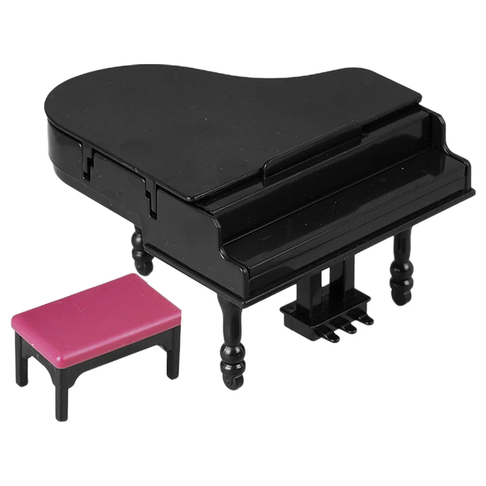 

Mini Piano Decoration House Miniatures Accessories Model and Stool Furniture Girl Toy