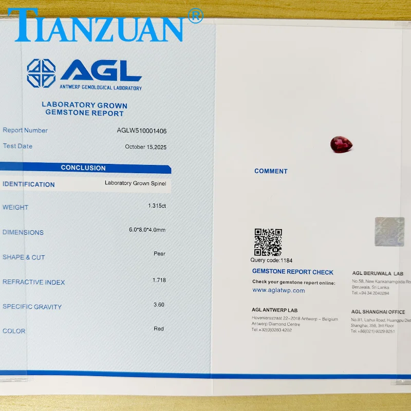 

Red Color Lab Grown Spinel Pear Shape Clear Spinel Loose Gems for Jewelry Making with AGL Certificate