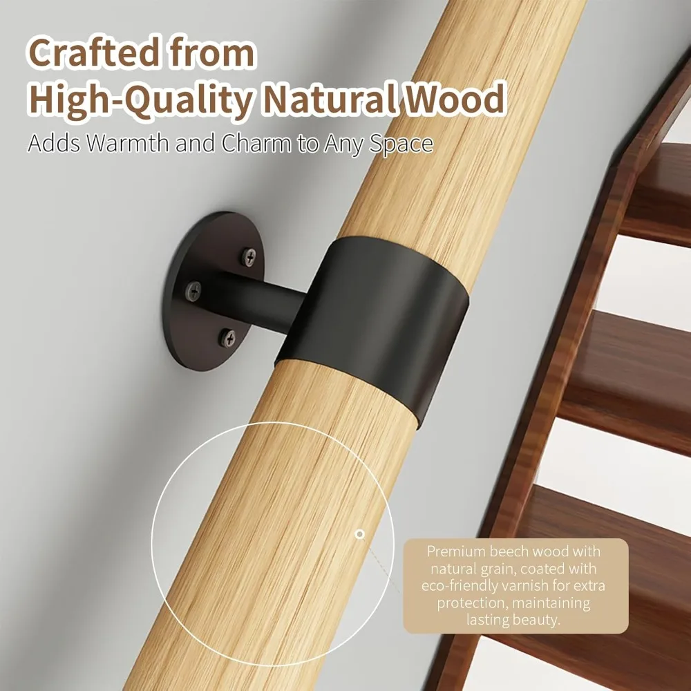 درابزين سلالم خشبية متينة للاستخدام الداخلي والخارجي، مثبت على الحائط، قضبان أمان غير قابلة للانزلاق لكبار السن والأطفال #5