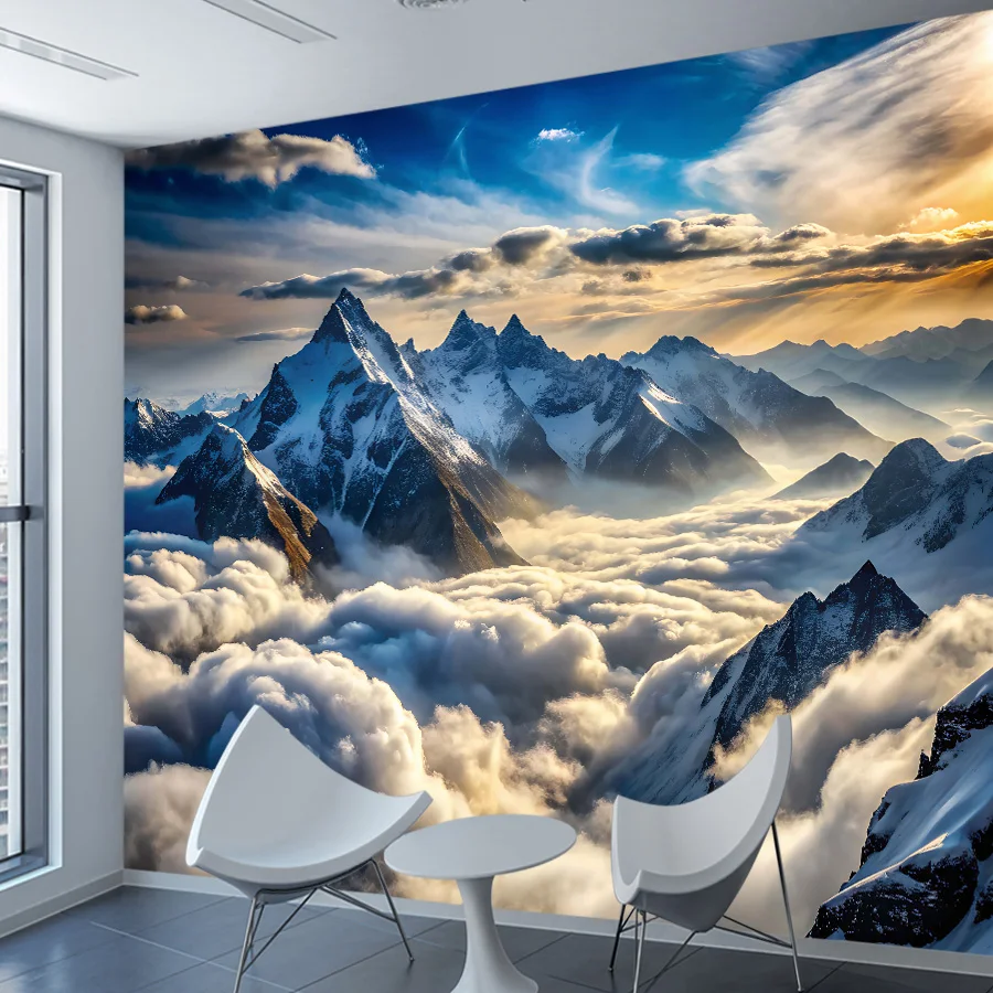 Papel de Parede Impermeável com Céu e Nuvens da Montanha, Autoadesivo Opcional, Papel de Parede para Sala de Estar, Quarto, Decoração de Casa, Arte e Renovação de Paredes