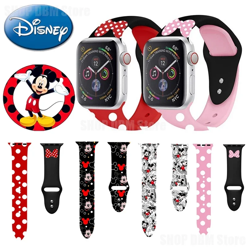 Disney Mickey Minnie Mouse Strap Bands for Apple Watch Iwatch 44mm 40mm Bracelet Series 7 6 Se 5 4 3 42mm 38mm Replacement Strap