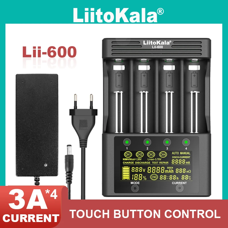 Liitokala Lii-500 lii-600 LCD Battery Charger, Charging 18650 3.7V 18350 18500 16340 25500 14500 26650 1.2V AA AAA NiMH Battery