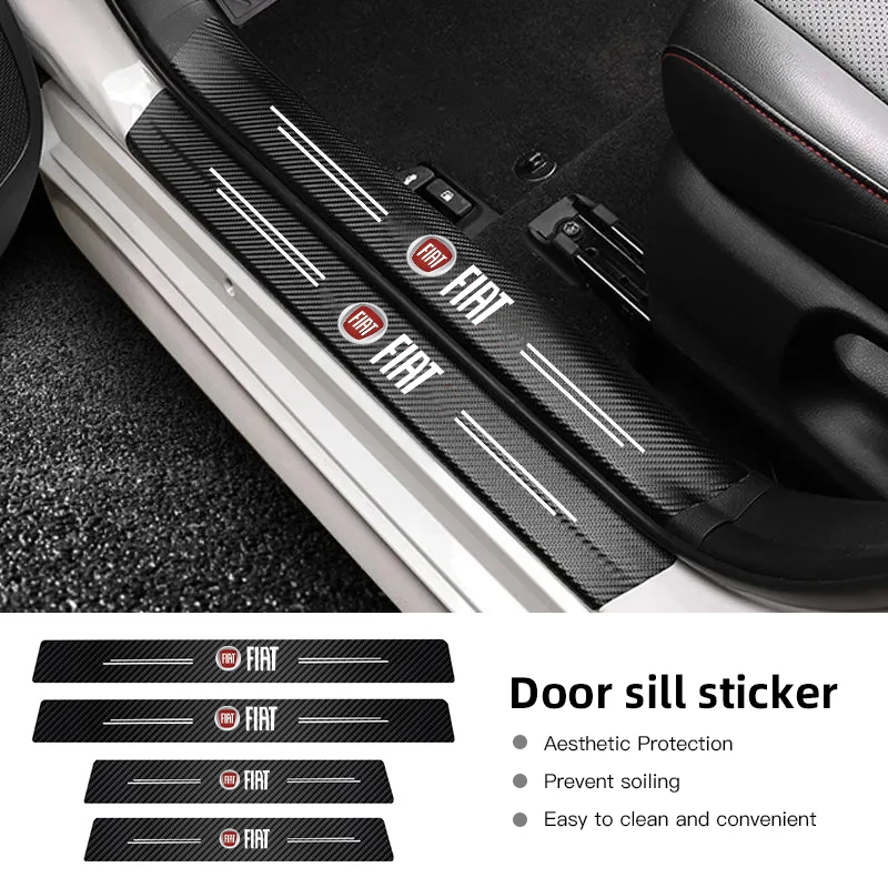 1/4/5 piezas de pegatinas de fibra de carbono, película protectora para el umbral del coche, para Fiat Abarth 500e Panda Tipo FR Argo Freemont Viaggio Bravo Punto