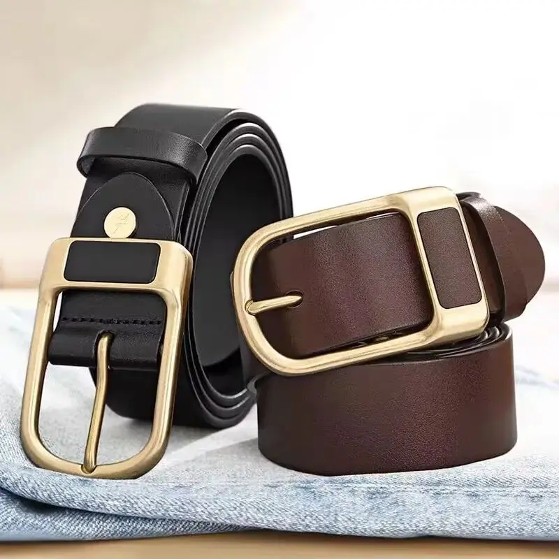 Genuine Leather Men Fashion Simple Belt Pin Buckle Trendy Casual Belts High Quality