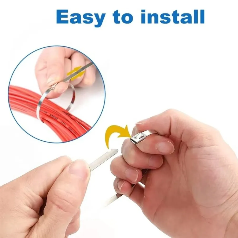 200/50PCS 304 Stainless Steel Zip Ties Width 4.6mm Heavy Duty Multi-Purpose Self-Locking Cable Ties for Vehicles Exhaust