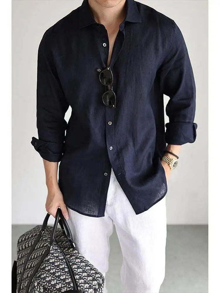 

Lightweight Breathable Linen Cotton Blend Men's Shirt in Royal Blue Summer Collection Collar Nine Sleeve Citywalk Ready