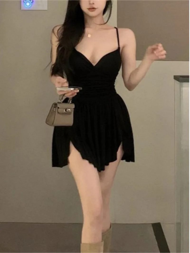 

Spicy Girl Open Back Dress Women Summer Sleeveless High Waist Split Ballet Style Sexy Tie up Hundred Pleated Short Skirt YQXH