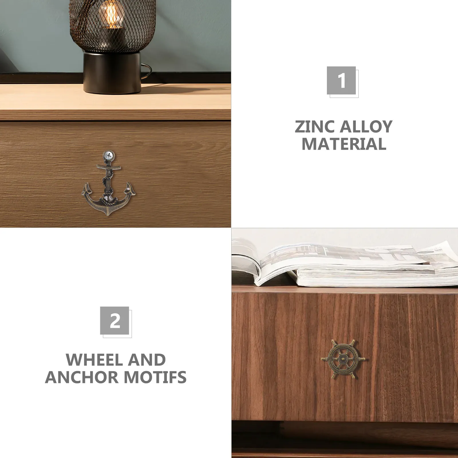 8Pcs Cabinet Door Handles Vintage Nautical Anchor Ship Wheel Drawer Pulls Bronze Dresser Cupboard Hardware
