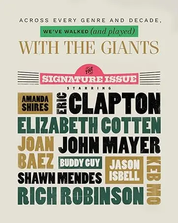 A poster featuring the names of famous guitar players. Text reads: We&amp;amp;#39;ve played with the giants.