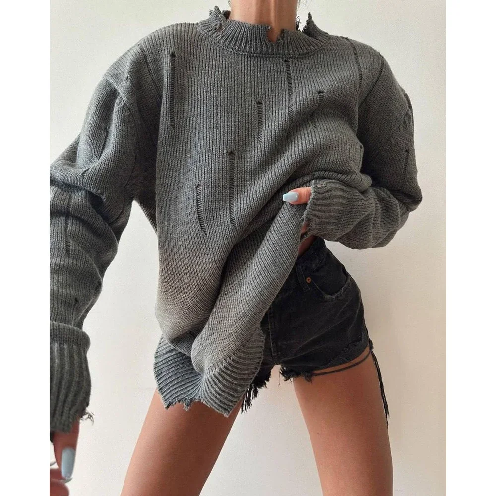 

HotSweaters Y2K Pullover Casual Long Sleeve Knitted O-neck Jumpers Vintage Pullover Couple's Clothes Selling Women's Top