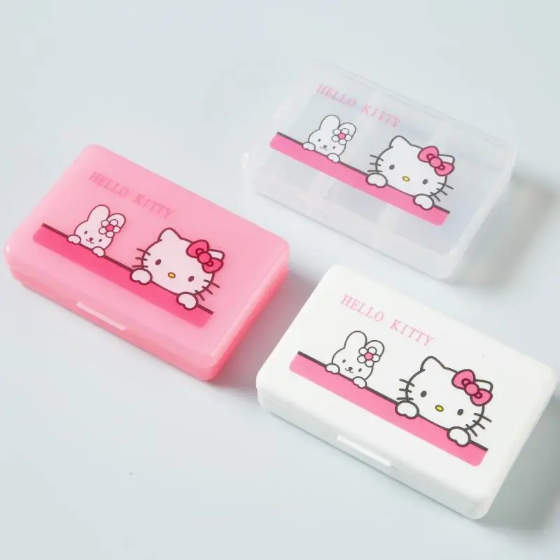 Kawaii Hello Kitty Rabbit Mini Medicine Box Three Grid Cartoon Friend Storage Box Portable Anime Peripheral Festival Gift