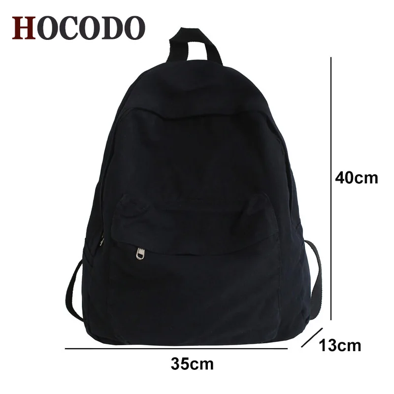 Imagem -06 - Hocodo Cor Sólida Lona Feminina Mochila Moda Unissex Estudante Bolsas de Escola para Adolescente Bagpack Grande Capacidade Mochila Viagem