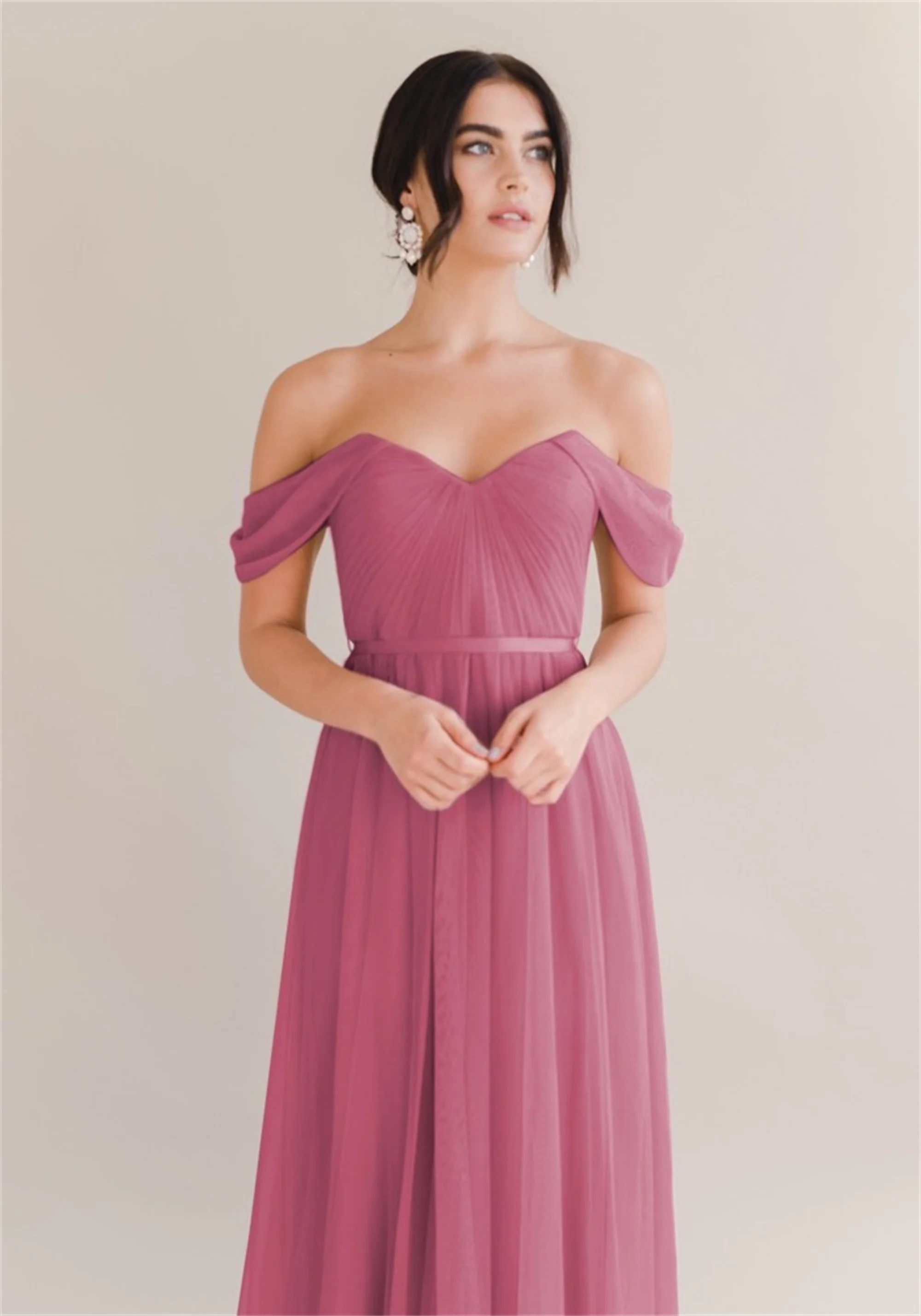 Ruches Chiffon Bruiloft Gast Jurk Vintage Rits Vrouw Ceremonie Jurk Een Lijn Vloerlengte Aangepaste Feestjurken EVON BRIDAL