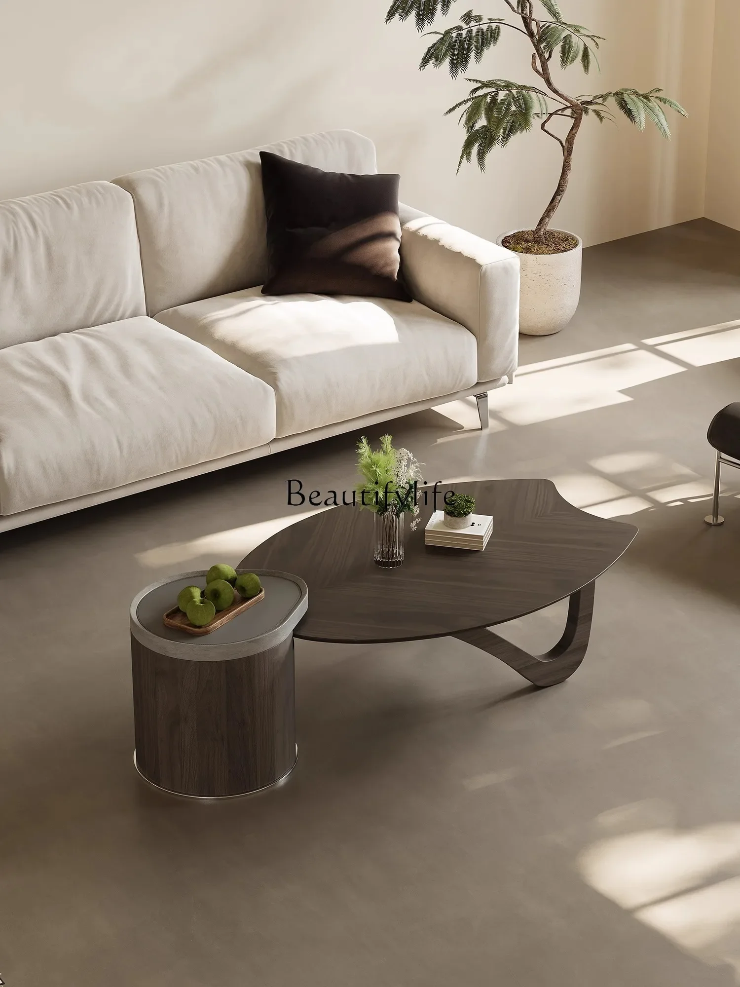

LD33Ji Ji Feng Black Walnut Wooden Tea Table Saddle Leather Living Room Home High-End Tea Table