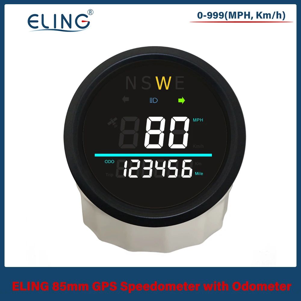ELING New 12V 24V Universal 85mm Digital GPS Speedometer 0-999 (MPH, km/h) with Backlight GPS Antenna for Car Truck Motorcycle