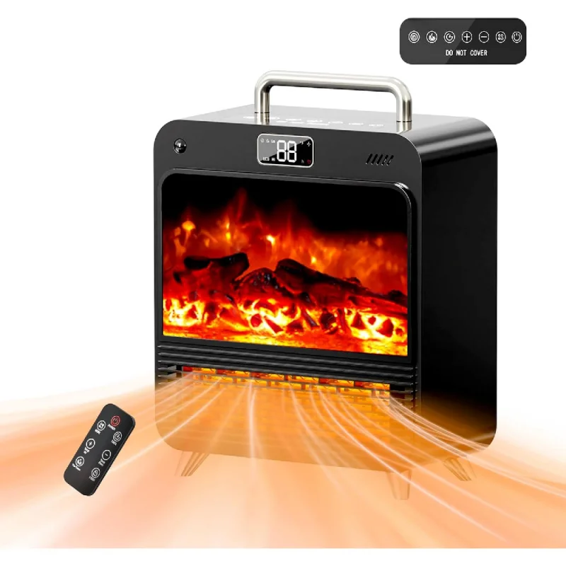 

Портативные каминные обогреватели 3-в-1 для внутреннего использования, обогреватель мощностью 750/1500 Вт в помещении, 3D-пламя, 3-режимный вентилятор и 12-часовой таймер